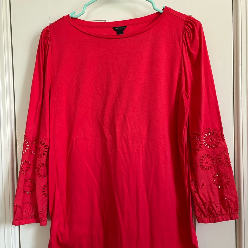 Ann Taylor Hot Pink Eyelet Sleeve Top